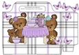 Teddy bear party with purple butterflies check tote gift bag