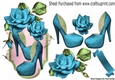 pretty turq shoes with purple roses topper