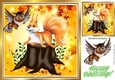 Lovely squirrel and owl with Autumn leaves 8x8