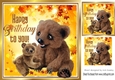 Lovely furry teddy bears with Autumn leaves 8x8