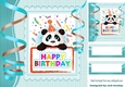 Cute panda with birthday turq streamers 8x8