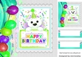 polar bear in party hat with balloons 8x8 (three)