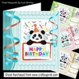 4 Cute pandas with birthday streamers card fronts 8x8 mini kit
