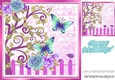 rose garden leaves with birds and butterflies card fronts 8x8 (lilac)