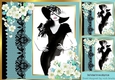 Pretty lady with black lace in blue window 8x8