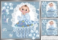 sweet baby boy sitting on a cupcake denim and flowers 8x8