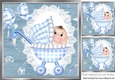 sweet baby boy in a gingham pram with lace and blue bow 8x8