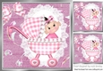 sweet baby girl in a gingham pram with lace and pink bow 8x8