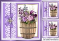 purple flowers in a barrel with lace and bow with window 8x8 card front frame