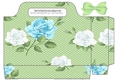 blue/white roses green dots tote gift bag