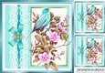 Turq with lace border and bow with bird and flowers 8x8 card front