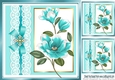 Turq with lace border and bow with turq magnolias 8x8 card front