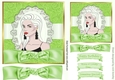 Pretty lady in green scroll frame with bow 7x7 topper