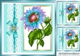 Turq with lace border and bow with rainbow sunflower 8x8 card front