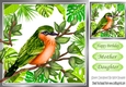 Pretty green tropical bird with leaves 8x8