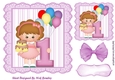 Birthday girl with balloons lilac bow (AGE 1) 7x7