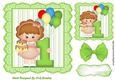 Birthday girl with balloons green bow (AGE 1) 7x7