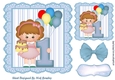Birthday girl with balloons blue bow (AGE 1) 7x7