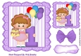 Birthday girl with balloons purple bow (AGE 1) 7x7