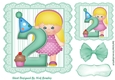Birthday girl with turq bow and cupcake (AGE 2) 7x7