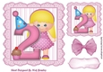 Birthday girl with pink bow and cupcake (AGE 2) 7x7