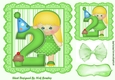 Birthday girl with green bow and cup cake (AGE 2) 7x7
