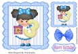 Birthday girl with present and blue bow (AGE 3) 7x7