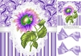 Pretty purple stripe/floral and lace card front with rainbow sunflower 8x8