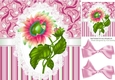 Pretty pink stripe/floral and lace card front with rainbow sunflower 8x8