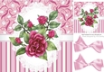 Pretty pink stripe/floral and lace card front with pretty roses 8x8