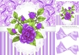 Pretty purple stripe/floral and lace card front with pretty roses 8x8