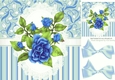 Pretty blue stripe/floral and lace card front with pretty roses 8x8