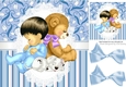 Cute little baby, teddy bear and dalmation blue stripe 8x8