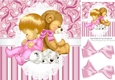 Cute little baby, teddy bear and dalmation pink stripe 8x8