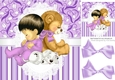 Cute little baby, teddy bear and dalmation purple stripe 8x8