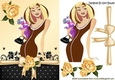Pretty Artwork lady with puppy in brown A5