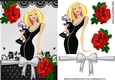 Pretty Artwork lady with puppy in black with red roses A5