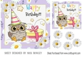 Cute Owl with white daisies in purple daisy frame 7x7