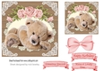 cute teddy with pink roses bow in a wooden frame 7x7