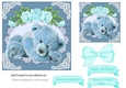 cute teddy with turq roses bow in a wooden frame 7x7