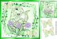 little green dinosaur with flowers and buterflies 8x8