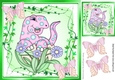 little pink dinosaur with flowers and buterflies 8x8