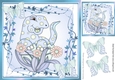 little blue dinosaur with flowers and buterflies 8x8