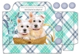 cute westies in a basket with turq tartan and flowers tote gift bag