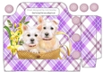 cute westies in a basket with purple tartan and flowers tote gift bag