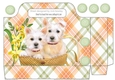 cute westies in a basket with peach tartan and flowers tote gift bag