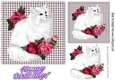 pretty white persian cat with pink roses 7x7 card front (purple)