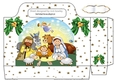 Lovely nativity scene with green bows and stars tote gift bag