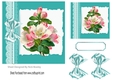 Pretty lace, turq bow abstract 7x7 card front with flowers