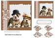 Pretty lace, brown bow abstract 7x7 card front with cute dogs